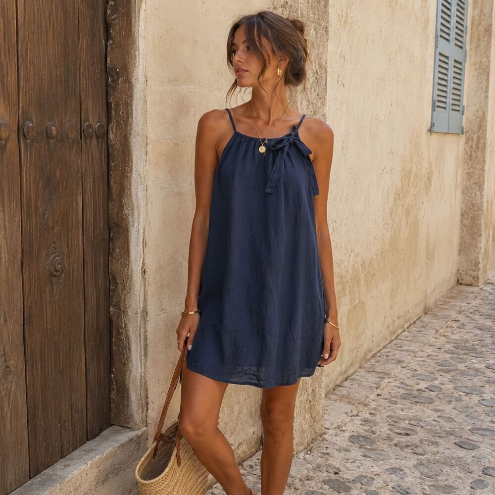 Lungo L'arno Linen Dress XS Strappy Relaxed Euro Summer Vacation Coastal Chic